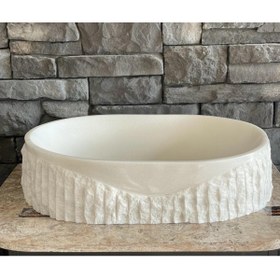 Resim Polen Stone Beyaz Mermer Oval Doğal Patlatma Modelli Lavabo 55x40 