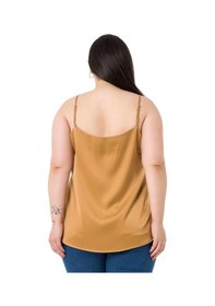 Resim Disentis Büyük Beden Ayarlanabilir İnce Askılı Saten Camel Bluz-Camel 