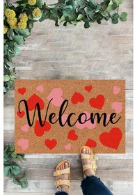 Resim Kırmızı Pembe Kalpler, Desenli Paspas, Dekoratif Kapı Önü Paspası 