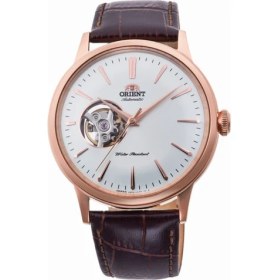 Resim Orient Bambino RA-AG0001S30B Kurmalı Otomatik Deri Kahverengi Beyaz Kadran Open Heart 41 mm Erkek Kol Saati 