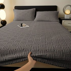 Resim Düz Renk Yatay Çizgili Lüks Yumuşak Kadife Düz Çarşaf, Rahat ve Sıcak, Kesim Zanaatı, Tüm Mevsimler İçin Uygun, Makinede Yıkanabilir, Yatak Odası ve Otel Yatak Takımı İçin İdeal, Tatil Hediyesi 