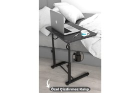 Resim Depolife Eğim Yükseklik Ayarlı Laptop Sehpası Kahvaltı Ders Çalışma Bilgisayar Ofis Yemek Masası Metal Ayak 