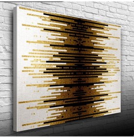 Resim Altın Rengi, Siyah Ve Beyaz Çizgili Desen Kanvas Tablo 50 X 70 