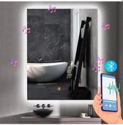 Resim 50x70 H Cm Bluetoothlu Buğu Çözücülü Dokunmatik Işıklı Ledli Banyo Aynası Şeffaf 
