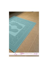 Resim %100 Pamuklu Ayak Havlusu 50x70cm , Lavabo & Duşakabin Önü Ayak İzli Havlu, Ayak Paspası Turkuaz 