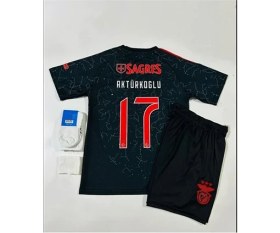 Resim Benfica 2024/25 Yeni Sezon Kerem Aktürkoğlu Deplasman Çocuk Forması 4'lü Set (BLACK)DAL99 