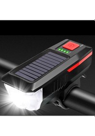 Resim Solar USB ile Şarjlı Ledli Bisiklet Feneri Korna ve Su Geçirmez Siyah 