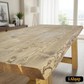 Resim iAhşap Doğal Kenarlı Sedir Kütük Masa Tablası | Masif Ahşap Yemek Masası Üstü No1 