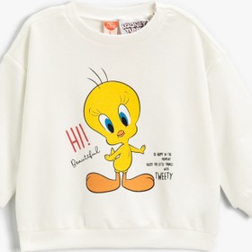 Resim Kız Bebek Tweety Lisanslı Baskılı Uzun Kollu Sweatshirt Bisiklet Yaka 