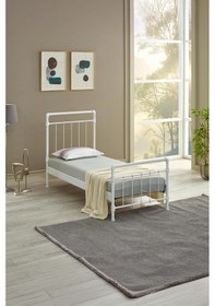 Resim Odin Tek Kişilik Metal Karyola-beyaz Ahşap Latalı 