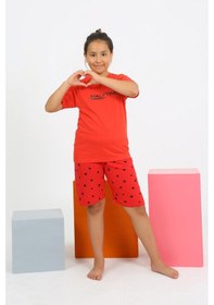 Resim Akbeniz Kız Çocuk Şortlu Kısa Kol Penye Pijama Takım 20431 Kırmızı 