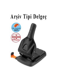 Resim Büyük Delgeç 65 Yaprak Kapasiteli 1 Adet Arşiv Tipi Kollu Delgeç Metal Perfaratör Profesyonel Kağıt Delici Delgec Siyah 