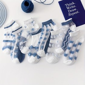 Resim 3/5/8 Çift Kadın Yaz İnce Kısa Çorap, Nefes Alabilen Görünmez Polyester Çorap, Çizgili Desen, Örgü Kumaş, 280g/m², Elde Yıkama/Kuru Temizleme, 97% Polyester 3% Elastan 
