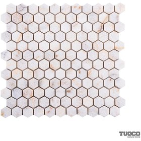 Resim TUQCO Doğaltaş Fileli 1" Hexagon Golden Eskitme Mermer Mozaik 