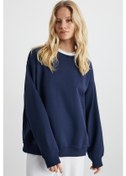 Resim Karıus Kadın Organik Pamuklu Içi Polarlı Oversize Yuvarlak Yakalı Lacivert Sweatshirt 