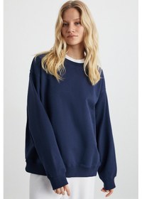 Resim Karıus Kadın Organik Pamuklu Içi Polarlı Oversize Yuvarlak Yakalı Lacivert Sweatshirt 