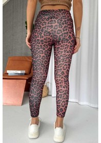 Resim Mine Tan Butik Leopar Desen İçi Şardonlu Kadın Toparlayıcı Tayt - Bordo Bordo 