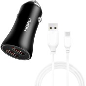 Resim Hepu HP779T Qc3.0 2x USB Metal Araç Şarj Aleti Usb-Type-C Kablo Set 