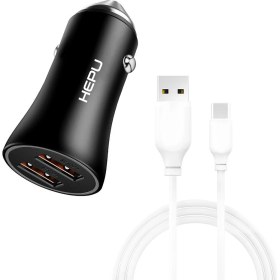 Resim Hepu HP779T Qc3.0 2x USB Metal Araç Şarj Aleti Usb-Type-C Kablo Set 