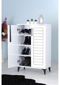 Resim Luna 2 Kapaklı 4 Bölmeli Modern Ayakkabılık - Beyaz 70x108x35 C 