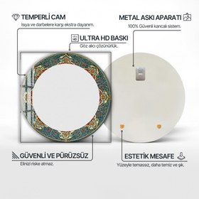 Resim Oryantal Çiçek Cam Tablo Yuvarlak Ayna - Siyah / 50 cm 
