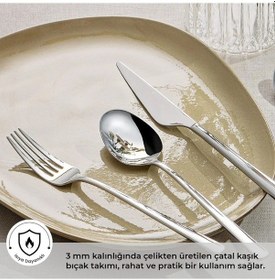 Resim Emsan Ladin 84 Parça 12 Kişilik Çatal Kaşık Bıçak Takımı Gümüş 