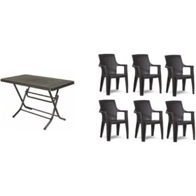 Resim Buyukarısoy Elegance Rattan Efektli 4 6 Plastik Sandalye 70X120 Masa Takımı 