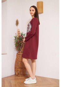 Resim Darlin Moda Bordo Baskılı Düğme Detaylı Tunik DM60346 Bordo 
