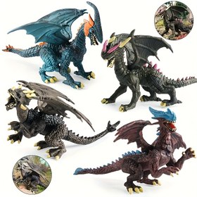 Resim 4'lü/12'li set dönebilen canavar, dinozor ve hayvan heykel süsleri, uçan ejderha aksiyon bebekleri: PVC Malzeme - El Yapımı Model Hediye 