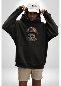Resim Kurukafa Mantar Ev Kadın Erkek Siyah Kapüşonlu Sweatshirt Hoodie Siyah 