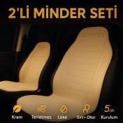 Resim 2'li Minder Seti Koltuk Koruyucu Universal Krem Renk Terletmez Leke Tutmaz 