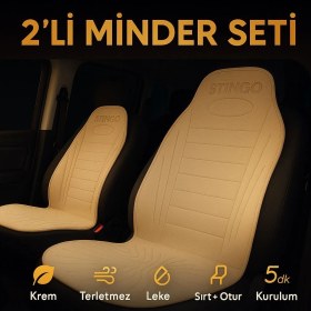 Resim 2'li Minder Seti Koltuk Koruyucu Universal Krem Renk Terletmez Leke Tutmaz 