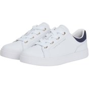 Resim Tommy Hilfiger Kadın Altın Rengi Detaylı Cupsole Tabanlı Sneaker - Beyaz/Lacivert 