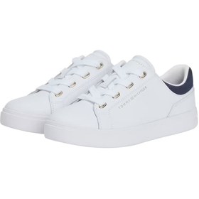 Resim Tommy Hilfiger Kadın Altın Rengi Detaylı Cupsole Tabanlı Sneaker - Beyaz/Lacivert 