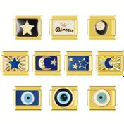 Resim 1 Set Assorted Paslanmaz Çelik Moda Şanslar DIY Takı Yapımı için - Kötü Göz, Ay, Yıldızlar 9mm Bilezikler, Kolyeler, Yüzükler, Ayak Bilezikleri için - Klasik İtalyan Tarzı, Günlük Giyim ve Hediye için Çok Yönlü 