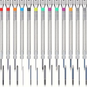 Resim 13 Adet Mikro Hassas Saat Tornavida Seti Küçük Tornavida Kiti 0.6-2mm ile 13 Ekstra Yedek Bıçak Saat Düz Başlı Tamir Bağlantı Aracı Gözlük Takı İş Elektronik Tamir için 