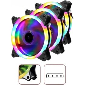 Resim 3 Adet 120MM Rainbow Rgb Kasa Fanı 12 cm Renkli Gökkuşağı Fanı 
