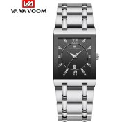 Resim Hanyang Gümüş Siyah 2022 Erkekler Iş Izle Basit Tasarım Lüks Moda Dikdörtgen Altın Paslanmaz Çelik Takvim Su Geçirmez Kuvars Erkek Saatleri (Yurt Dışından) 