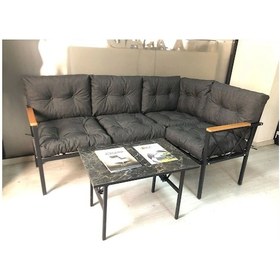 Resim Miami Köşe Koltuk Takımı , 2+2 Balkon-bahçe-çay Seti-mutfak Köşesi Mermer Desen 70x50cm Sehpa Antrasit 