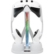 Resim Meta Quest 3 Vr Gözlük İçin Soğuk Rgb Işıklı Beyaz Şarj Tabanı Depolama Braketi 