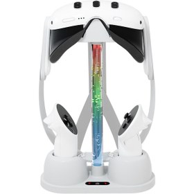Resim Meta Quest 3 Vr Gözlük İçin Soğuk Rgb Işıklı Beyaz Şarj Tabanı Depolama Braketi 