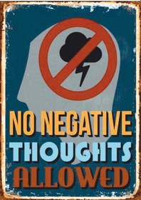 Resim No Negative Thoughts Allowed Yazılı Ahşap Retro Pozitif Düşünce Poster Tablo 