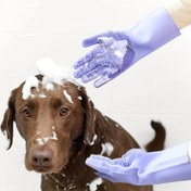 Resim Silikon Köpek Bakım Eldivenleri - Nazik Tüy Alma ve Banyo Eldivenleri Evcil Hayvanlar İçin, Beş Parmak Tasarımı 