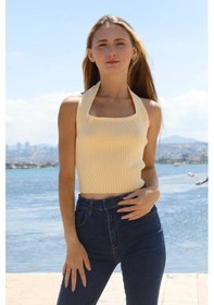 Resim Saklımoda Boyun Geçirmeli Triko Büstiyer Somon - P-019915 Çok Renkli 