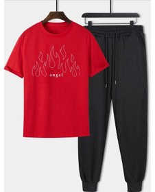 Resim Unisex White Angel Baskılı 2'li Eşofman Takımı Kırmızı 