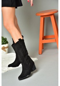 Resim Fox Shoes R973934002 Siyah Süet Alçak Topuklu Kadın Çizme Siyah 