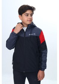 Resim Toontoy Kids Toontoy Erkek Çocuk Dik Yaka Kapüşonlu Fermuarlı Cepli Baskılı Renk Bloklu Dokuma Yağmurluk - Siyah 