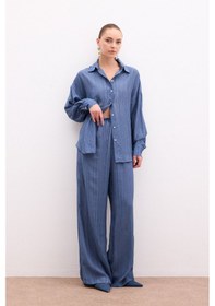 Resim Sateen Salaş Gömlek - İndigo-136107 İndigo 