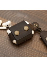 Resim Apple Uyumlu AirPods Pro Deri Kılıf - El Yapımı & Gerçek Deri - Kestane 