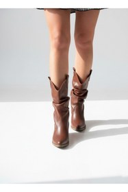 Resim Favi Ayakkabı Taba Cilt Western Yarım Çizme 